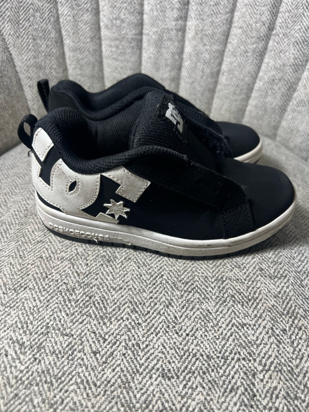 DC Kids Black and White Velcro Sneakers with Logo